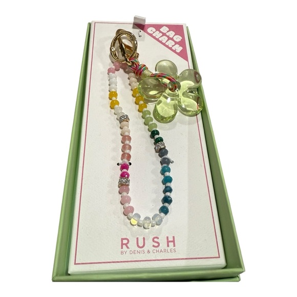 RUSH Denis & Charles Multicolored Flower Floral Beaded Bag Charm Key Chain New - Picture 1 of 6